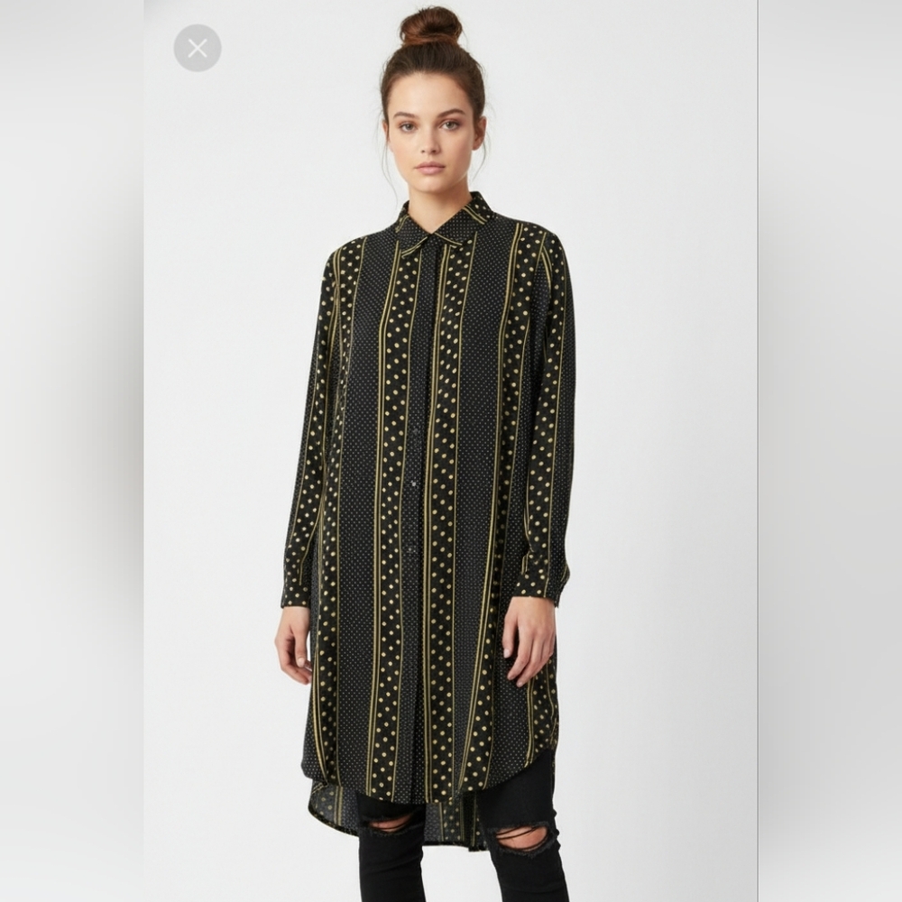 Boohoo Shirt Dress Blue Polka Dot Shift Casual 12 NWT